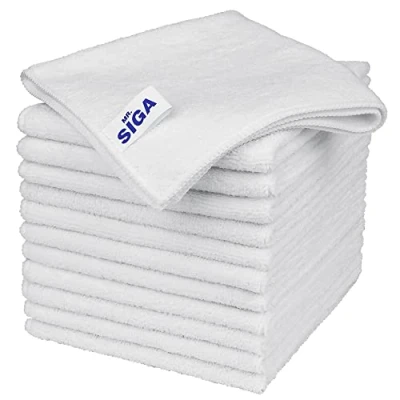 Bild av MR.SIGA Mikrofiberrengöringsduk, mikrofiberhanddukar för alla ändamål, remfria rengöringstrasor, 12 pack, vit, storlek 32 x cm (12,6 12,6 tum)