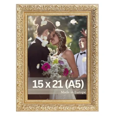 Bild av Victor Vintage Fotoram &quot;Rubens&quot; i 15x21 cm (A5) Guld Grön Bar: 30x20mm Äkta Glas Barock Antik A5