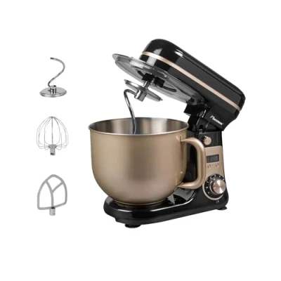 Bild av Bestron Patissierrobot, supertyst konditorrobot (65 dB), 4 i 1 köksrobot, 6 liters skål, inklusive degkrok, visp och platt mixer, hastigheter + pulsfunktion, beige