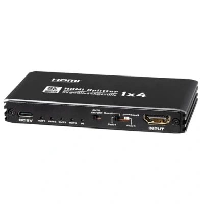Bild av MAXTRACK 8K HDMI splitter 1 i 4out — CS26 4L, omkopplare med intelligent EDID hantering, 8K@60Hz, 4K@120Hz, HDR10+, Dolby TrueHD, Plug &amp; Play, adapter för 4 bildskärmar eller TV