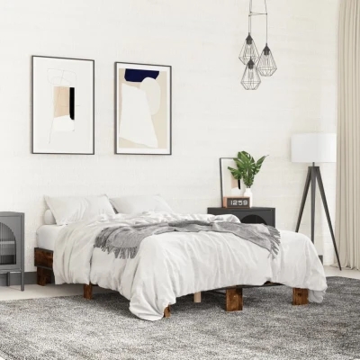 Bild av vidaXL Sängram rökfärgad ek 120x200 cm konstruerat trä och metall, säng, gästsäng, dubbelsäng, sängar, gästsängar, dubbel sängar