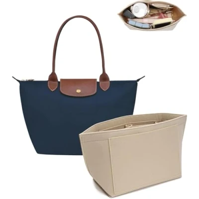 Bild av UMIUP Plånboksorganisatör, multi fick filthandväska arrangör, hopfällbar tygväska organisatör för insert Wallet Organizer longchamp (beige, medium)