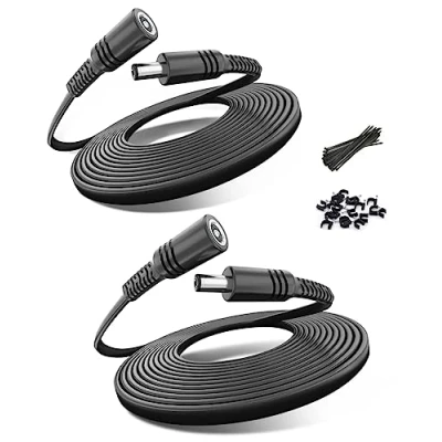 Bild av Basesailor DC förlängningskabel 3M 2 pack, 5,5 mm x 2,1 12 V strömförsörjning förlängning platt kabel, 5521 uttag till kontakt strömkabel för övervakningskamera, nätverkskamera, DVRs Andra enheter