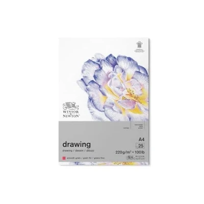 Bild av Winsor &amp; Newton 6689741 ritpapper i block 25 ark A4, 220 g/m², fin kornighet, naturligt vitt, syrafritt arkivkvalitet, åldringsbeständigt för fineliner, bläck, färgpenna