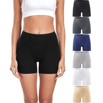 Bild av wirarpa Boxer dam Modal Shorty supermjuka trosor säkerhetsshorts underkjol set med 6 st, Svart/djupgrå/djupblå/ljunggrå/beige/vit, S