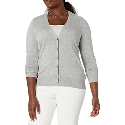 Bild av Amazon Essentials Kvinnors Lätt V ringad cardigan tröja (finns i plusstorlek), Ljusgrå ljung, XL