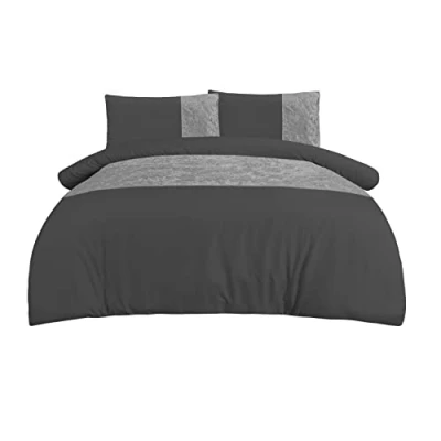 Bild av Sleepdown Sammetsmanschett, kolgrå panelband, lyxigt mjukt mysigt påslakan, sängkläder, set med örngott dubbel (200 cm x 200 cm)
