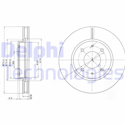 Bild av DELPHI BG4068 Disque de frein 276 26 4 ventilé huilé non traité sans roulement roue, bague ABS MITSUBISHI: Lancer 7, 7 Limousine
