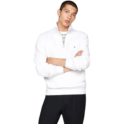 Bild av Tommy Hilfiger herr ESSENTIAL FLEECE 1/4 ZIP MW0MW37233, halv dragkedja tröja, vit, S, Vit (vit), S