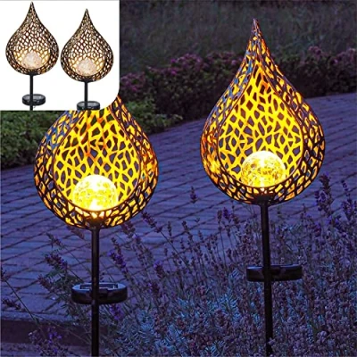Bild av Gadgy Solcellsträdgårdslampor med bottenspett Set 2 stycken LED trädgårdskontakt av metall trädgårdsdekoration för utomhusbruk lampor trädgården