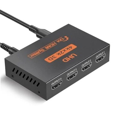 Bild av HDMI splitter 1 i 4 ut vägs fördelare stöder 3D 4K 1080P x videosplitter, portars för PS3/4, Xbox, HDTV, skärm, projektor
