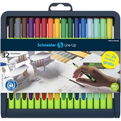 Bild av Schneider Line Up Fineliner (linjebredd 0,4 mm, tillverkad av biobaserad plast, utmärkt med den blå ängeln) 32 stycken, sorterade