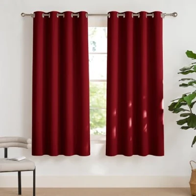 Bild av Pony Dance Gardiner röd ogenomskinlig termisk gardin ogenomskinligt öljettskynke mörkläggningsgardiner för sovrum dekorativa skynken gardiner, 2 stycken H 175 x B 140 cm