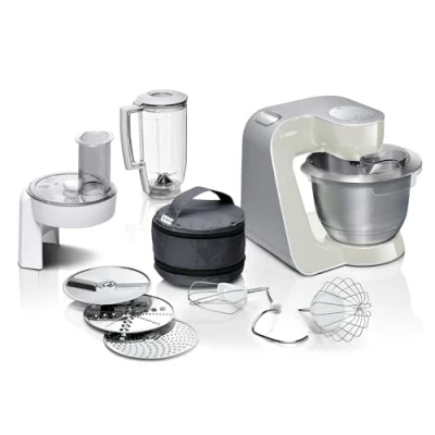 Bild av Bosch Köksmaskin MUM5 1000 Watt Grå Mjukstart för Minskat Stänk 3D PlaneteryMixing Efterliknar Handknådning 7 Hastigheter Diskmaskinssäkra Delar BPA Fria Plastmaterial MUM58L2