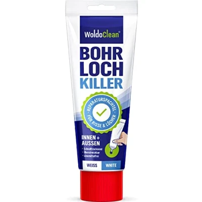 Bild av WoldoClean Spatel massa borrhål och sprickfyllmedel vit för inomhusbruk 330 g snabb reparation av plugghål små sprickor