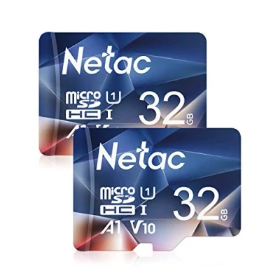 Bild av Netac 32G Micro SD kort set med 2, minneskort A1, U1, C10, V10, FHD, 600X, UHS I hastigheter upp till 90/10 MB/sek (R/W) för telefon, videokamera, switch, gopro, surfplatta