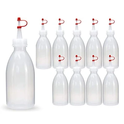 Bild av 10 x 250 ml plastflaska LDPE pressflaska laboratorieflaska för fyllning av sprayflaska med mätspets eller dropplock