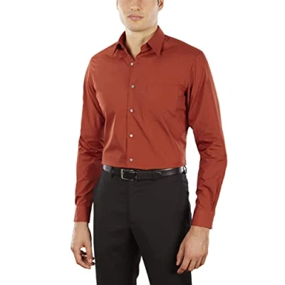 Bild av Van Heusen herrklänning skjorta anpassad poplin solid, Persimmon, 16 Neck / 34 35 Sleeve