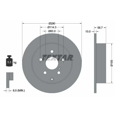 Bild av TEXTAR PRO 92164803 Disque de frein 290 10 05/08 114,3 plein revêtu sans boulon fix roue, moyeu roue TOYOTA: Corolla Verso