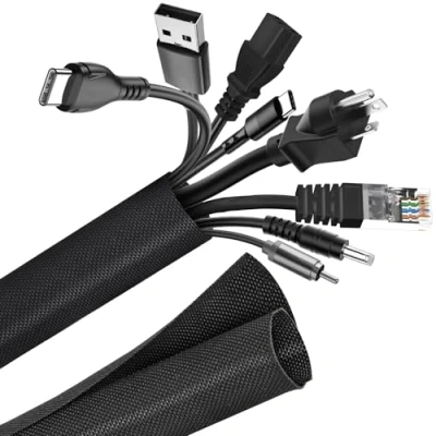 Bild av AiQInu 1.5M kabelsamlare svart, nylon elektriska sladdar, svart kabelhylsa, dölja kablar för bilkontor, kabelhantering