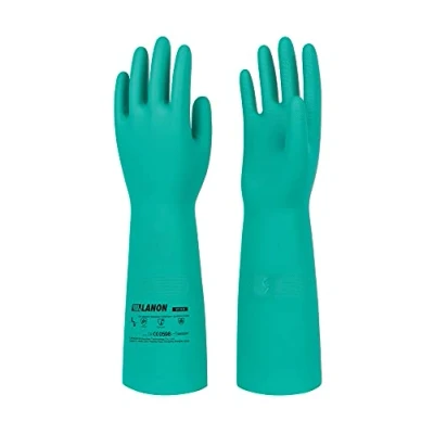 Bild av LANON Nitril Kemiskt resistenta handskar, återanvändbara kraftiga säkerhetsarbetshandskar, syra, alkali och oljeskydd, 45 cm längd, halkfri, X Large