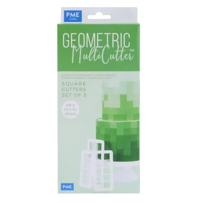 Bild av PME GMC144 Geometriska multiskärare för kakdesign fyrkantig liten, medium och stor storlek, set med 3, vit