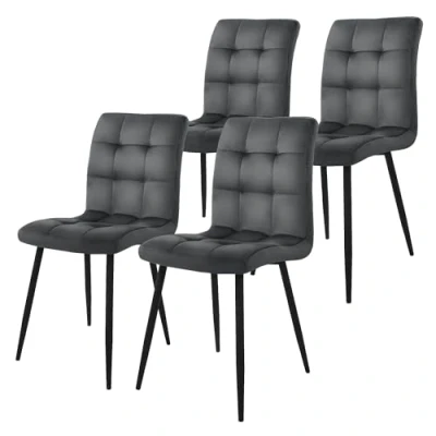 Bild av ML Design matsalsstolar set om 4, antracit, köksstol med sammetsöverdrag, vardagsrumsstol ryggstöd, stoppad stol metallben, ergonomisk för matbord, matrumsstol köksstolar