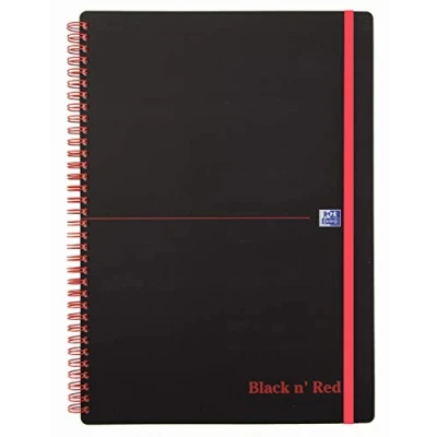 Bild av Oxford Black n&#039; Red Anteckningsblock trådbunden A4 70 ark / 140 sidor vitt papper linjerad svart polypropylen (PP)