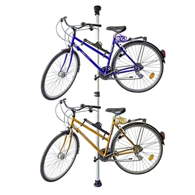 Bild av Relaxdays teleskopcykelstativ för 2 cyklar, justerbar från 160 till 340 cm, aluminium och plast, förlängs mellan golv tak, silver