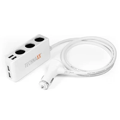 Bild av Technaxx 4 USB portars billaddare med 3 Cigarettändaruttag Snabbladdning till enheter, DC 12V 24V, överspännings och överströmsskydd, snabb effektiv TE11