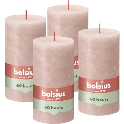 Bild av Bolsius Rustic Pillar Candle, Soft Pink, 13 x 7 cm (Pack 4)