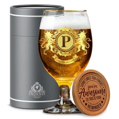 Bild av CROWNLY CRYSTAL® Personliga gåvor för män ölglas till honom herrgåvor födelsedagspresenter öl pappa farfar gåva set pojkvän (P)