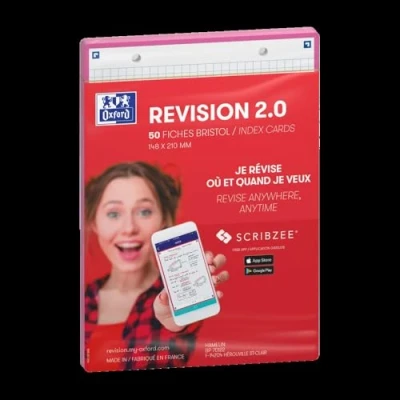 Bild av Oxford Révision 2.0 pack med 50 skivkort A5 (14,8 x 21 cm) små rutor på båda sidor fuchsia ram