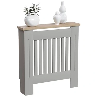 Bild av Vida Designs Arlington kylarskydd grå modernt målat MDF skåp, lameller, grill, trähylla, liten (H: 83,3 / B: 78 D: 19 cm)