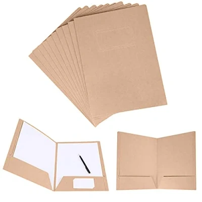 Bild av a4 kraft papper fil mapp, 12 stycken dubbla fickor kraftpapper mapp kartong, dokumentmapp presentation rapport kartong projektmappar med kortplats, för kontor, skola, resor