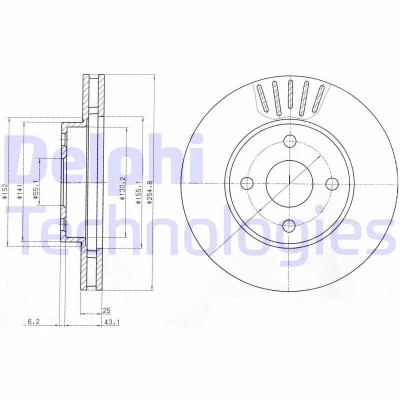 Bild av DELPHI BG3781 Disque de frein 255 25 4 ventilé huilé à haute teneur en carbone sans roulement roue, bague ABS TOYOTA: Corolla IX 3/5 portes