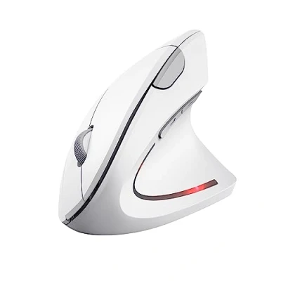 Bild av Trust Verto trådlös vertikal mus, ergonomisk förebyggande av musarm/tennisarm (RSI syndrom), 800 1600 DPI, mus för högerhänta, PC, bärbar dator, Mac, med batterier vit