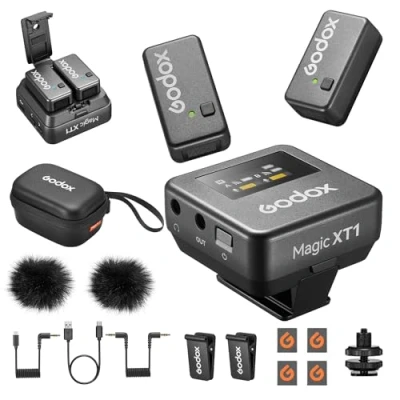 Bild av GODOX Magic XT1 trådlös lavalier mikrofon, mikrofon för kamera (2 TX + 1 RX laddningsfodral), minimikrofon med brusreducering, 16H batteri, pekskärm 200 m/60 ft,