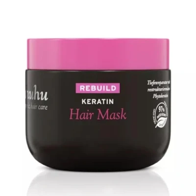 Bild av ahuhu REBUILD keratin hårmask (200 ml) omstrukturerande intensivmask, med fytokeratin, amarant och skyddande tukuma smör, vegansk hårvård