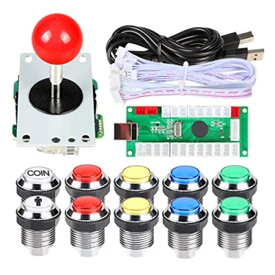 Bild av EG STARTS Arcade DIY kit USB kodare till PC joystick + 8 sätt 5 stift krom LED upplyst tryckknapp 1 spelare och myntknappar för arkad mamma hallon pi 2 3 3B