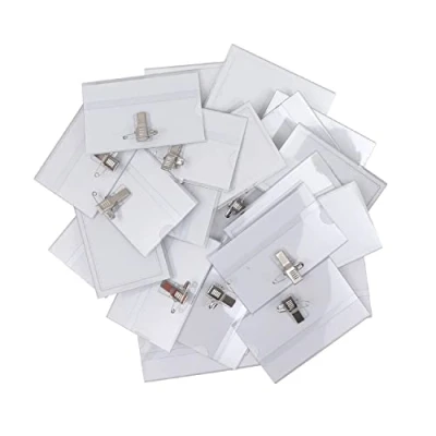 Bild av Belle Vous Spänne ID Horisontell Namnbricka Hållare (50 Pack) 90 x 56 mm Klara Vattentåliga PVC Kortbrickor för Skola, Universitet, Företag, Konferens, Affär &amp; Besökare
