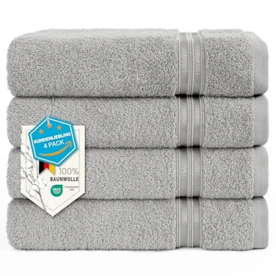 Bild av Hammetex Set med 4 handdukar, 100 % bomull premiumkvalitet stor 50 x cm handduk, mjuk absorberande snabbtorkande handhandduk, ljusgrå