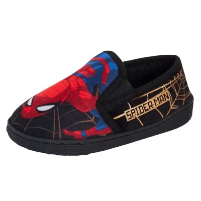 Bild av Spiderman tofflor för pojkar premium Marvel Avengers guld nät slip on toffel mulor barn husskor, Svart, 7 UK Child