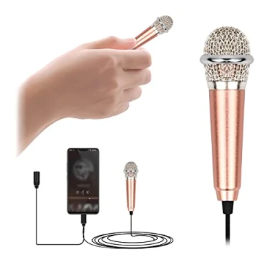 Bild av Vesaneae minimikrofoner för Karaoke, minimikrofon, Karaoke Mini bärbar mikrofon telefon, trådbunden i metall röstmikrofon bärbar, dator (roséguld)