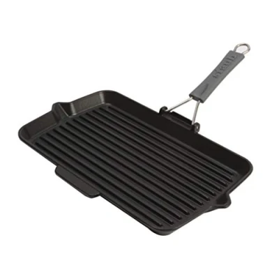 Bild av Staub Gjutjärn 13,4 x 21,1 cm rektangulär hopfällbar grill mattsvart, tillverkad i Frankrike