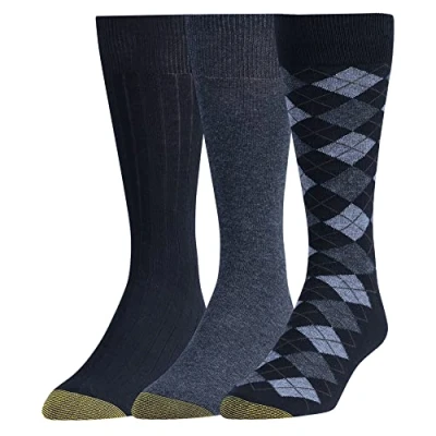 Bild av Gold Toe Klassiska Argyle klänningsstrumpor för män, 3 par, Marinblå diamant, Large