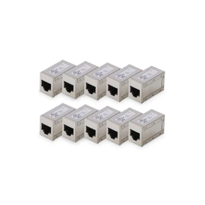 Bild av DIGITUS AT AG 8/8 C6S RJ45 koppling Cat 6 10 delar Lan kabelförlängning Cat6 nätverkskabelkontakt PoE kompatibel Modulär För Switch, DSL, Modem, Router, PC Silver