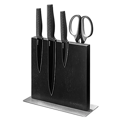 Bild av Navaris Magnetisk knivhållare i trä universellt magnetiskt träblock för knivar, sax, köksbestick gummiträ, svart