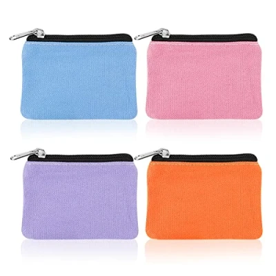 Bild av Molain canvas liten myntväska, 4 delar bärbar mini byte handväska myntväska med dragkedja kvinnor myntpåse pengar för kreditkort ID kort nycklar, Lila, orange, rosa, blå, 13 x 8 cm/ 5.1