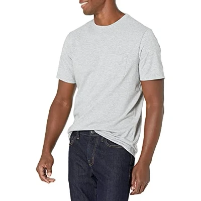 Bild av Amazon Essentials herr normal passform kortärmad rund hals ficka t shirt, paket med 2, grå ljung, 4X Large stor lång